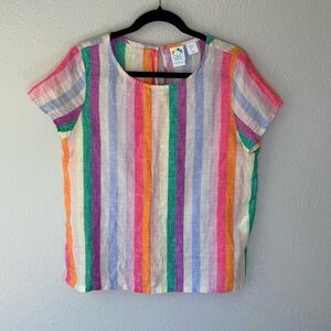 C&C California Multicolor Linen Blouse Striped Sz Small